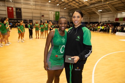 190424 - Cardiff Dragons v Surrey Storms - Vitality Netball Super League - Player of the Math Khanyisa Chawane of Cardiff Dragons