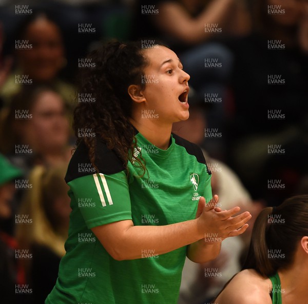 190424 - Cardiff Dragons v Surrey Storm - Vitality Netball SuperLeague - Beth Ecuyer-Dale of Cardiff Dragons applauding the team from the bench