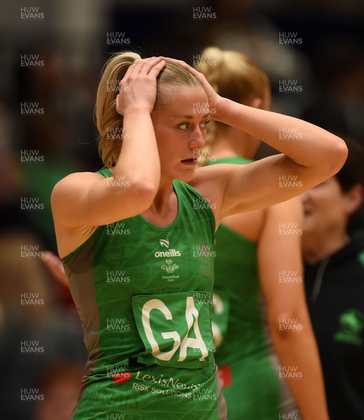 190424 - Cardiff Dragons v Surrey Storm - Vitality Netball SuperLeague - Hannah Passmore of Cardiff dragons at the end of the game