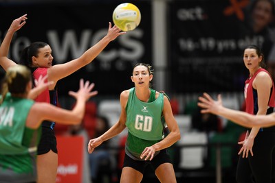 220225 - Cardiff Dragons v Birmingham Panthers - Netball Super League - Jacqui Newton of Cardiff Dragons