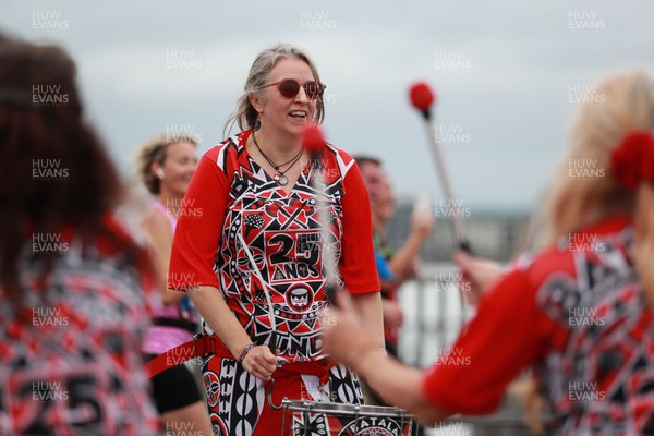 011023 - Principality Building Society Cardiff Half Marathon 2023 -  Batala Bristol Drummers at the Cardiff Barrage