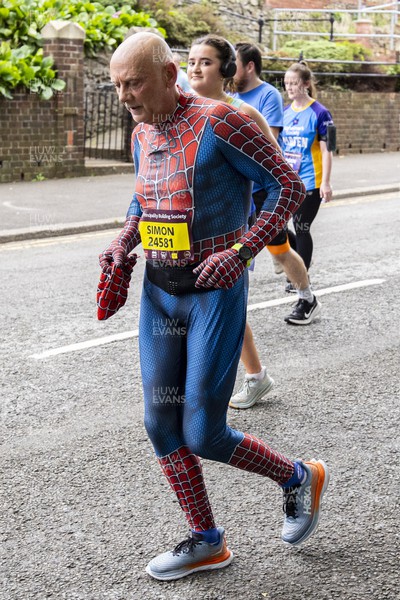 011023 - Principality Building Society Cardiff Half Marathon 2023 - Roath Park and Lake - Runner dressed as Spider-Man