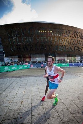 061019 - Cardiff Half Marathon 2019 - The race leaders make their way through Cardiff Bay, Roald Dahl Plas and past the Wales Millennium Centre at the halfway point of the race