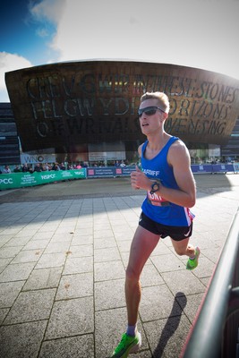 061019 - Cardiff Half Marathon 2019 - Runners make their way through Cardiff Bay, Roald Dahl Plas and past the Wales Millennium Centre at the halfway point of the race