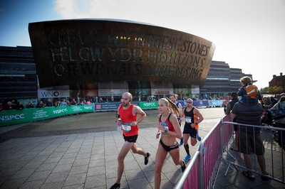 061019 - Cardiff Half Marathon 2019 - Runners make their way through Cardiff Bay, Roald Dahl Plas and past the Wales Millennium Centre at the halfway point of the race