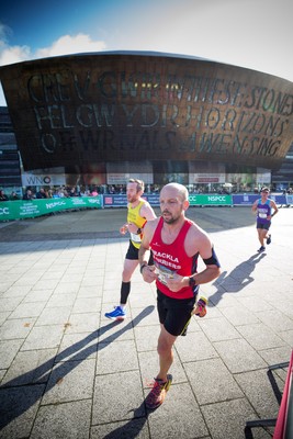 061019 - Cardiff Half Marathon 2019 - Runners make their way through Cardiff Bay, Roald Dahl Plas and past the Wales Millennium Centre at the halfway point of the race