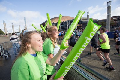 061019 - Cardiff Half Marathon 2019 - Runners make their way through Cardiff Bay, Roald Dahl Plas and past the Wales Millennium Centre at the halfway point of the race