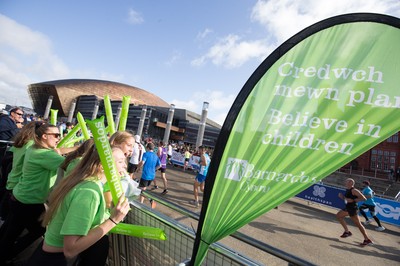 061019 - Cardiff Half Marathon 2019 - Runners make their way through Cardiff Bay, Roald Dahl Plas and past the Wales Millennium Centre at the halfway point of the race