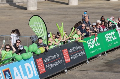 061019 - Cardiff Half Marathon 2019 - Runners make their way through Cardiff Bay, Roald Dahl Plas and past the Wales Millennium Centre at the halfway point of the race