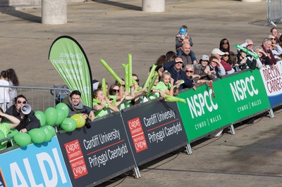 061019 - Cardiff Half Marathon 2019 - Runners make their way through Cardiff Bay, Roald Dahl Plas and past the Wales Millennium Centre at the halfway point of the race