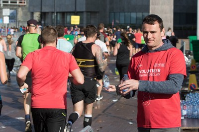 061019 - Cardiff Half Marathon 2019 - Runners make their way through Cardiff Bay, Roald Dahl Plas and past the Wales Millennium Centre at the halfway point of the race