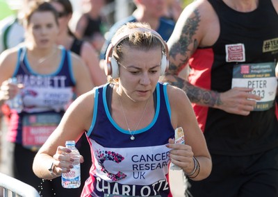 061019 - Cardiff Half Marathon 2019 - Runners make their way through Cardiff Bay, Roald Dahl Plas and past the Wales Millennium Centre at the halfway point of the race