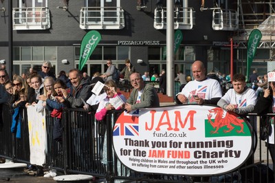 061019 - Cardiff Half Marathon 2019 - Runners make their way through Cardiff Bay, Roald Dahl Plas and past the Wales Millennium Centre at the halfway point of the race