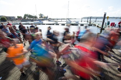 061019 - Cardiff Half Marathon 2019 - Runners make their way through Cardiff Bay, Roald Dahl Plas and past the Wales Millennium Centre at the halfway point of the race