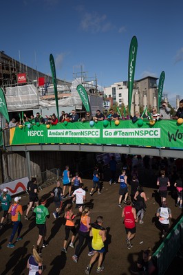 061019 - Cardiff Half Marathon 2019 - Runners make their way through Cardiff Bay, Roald Dahl Plas and past the Wales Millennium Centre at the halfway point of the race