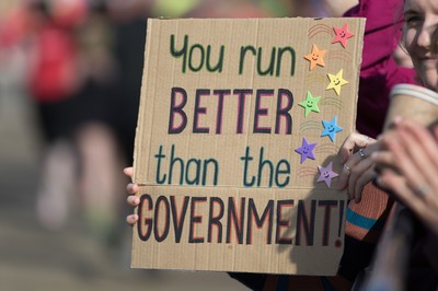 061019 - Cardiff Half Marathon 2019 - Runners make their way through Cardiff Bay, Roald Dahl Plas and past the Wales Millennium Centre at the halfway point of the race