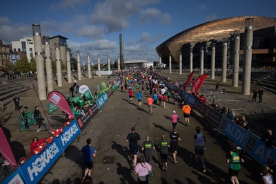 061019 - Cardiff Half Marathon 2019 - Runners make their way through Cardiff Bay, Roald Dahl Plas and past the Wales Millennium Centre at the halfway point of the race