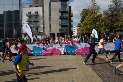 061019 - Cardiff Half Marathon 2019 - Runners make their way through Cardiff Bay, Roald Dahl Plas and past the Wales Millennium Centre at the halfway point of the race