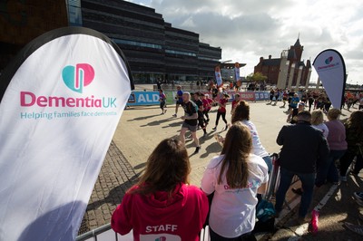 061019 - Cardiff Half Marathon 2019 - Runners make their way through Cardiff Bay, Roald Dahl Plas and past the Wales Millennium Centre at the halfway point of the race