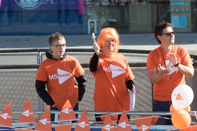 061019 - Cardiff Half Marathon 2019 - Runners make their way through Cardiff Bay, Roald Dahl Plas and past the Wales Millennium Centre at the halfway point of the race