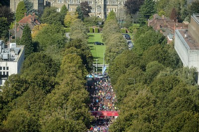 061019 - Run4Wales - Cardiff University Cardiff Half Marathon 2019 - Runners pouring into King Edward VII Avenue at the finish line