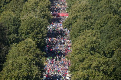 061019 - Run4Wales - Cardiff University Cardiff Half Marathon 2019 - Runners pouring into King Edward VII Avenue at the finish line