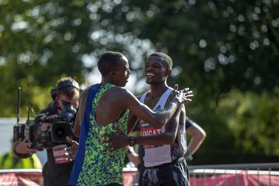 061019 - Cardiff Half Marathon -   Second placed Shadrack Kimining and winner Leonard Langat