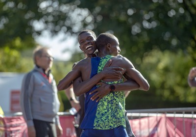 061019 - Cardiff Half Marathon -   Second placed Shadrack Kimining and winner Leonard Langat