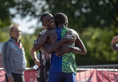 061019 - Cardiff Half Marathon -   Second placed Shadrack Kimining and winner Leonard Langat