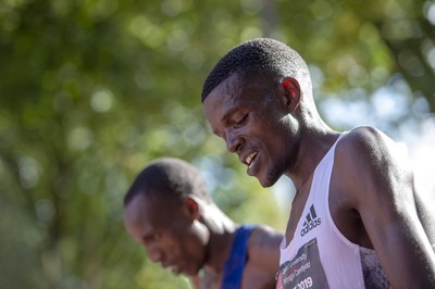 061019 - Cardiff Half Marathon -   Second placed Shadrack Kimining and winner Leonard Langat