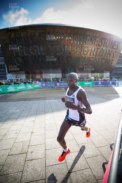 061019 - Cardiff Half Marathon 2019 - The race leaders make their way through Cardiff Bay, Roald Dahl Plas and past the Wales Millennium Centre at the halfway point of the race