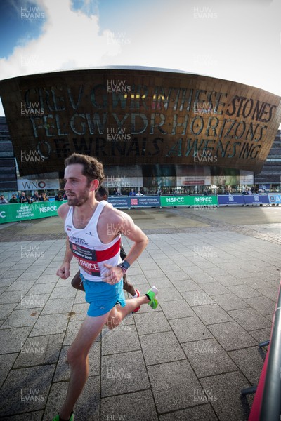 061019 - Cardiff Half Marathon 2019 - The race leaders make their way through Cardiff Bay, Roald Dahl Plas and past the Wales Millennium Centre at the halfway point of the race