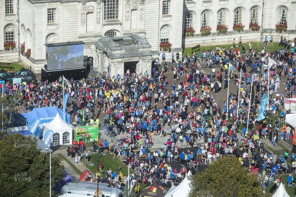 061019 - Run4Wales - Cardiff University Cardiff Half Marathon 2019 - Runners pouring into King Edward VII Avenue at the finish line