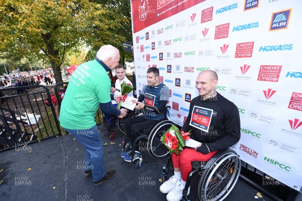 071018 - Cardiff University Cardiff Half Marathon - Ben Rawlings (3rd), Tiaan Bosch (1st) and Sam Kolek (2nd) in the men's wheelchair race 