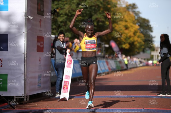 071018 - Cardiff University Cardiff Half Marathon - Winner Juliet Chekwel of Uganda crosses the line