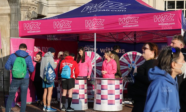 270322 - Cardiff University Cardiff Half Marathon - The Wizz Air stall in the runners village ahead of the start of the race