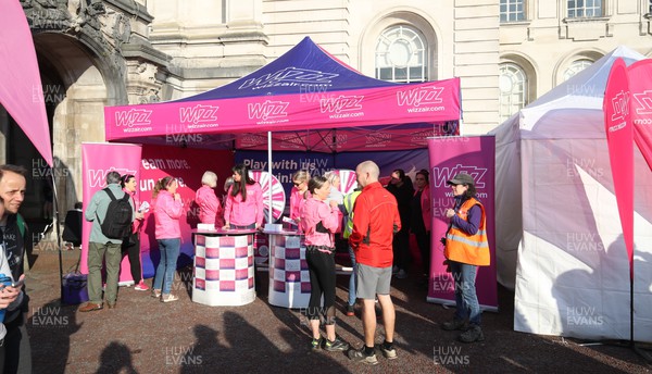 270322 - Cardiff University Cardiff Half Marathon - The Wizz Air stall in the runners village ahead of the start of the race