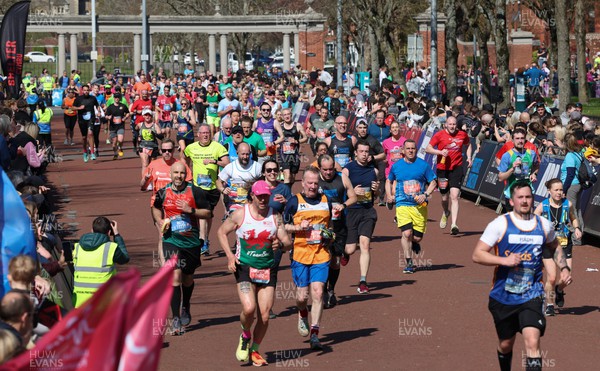 270322 - Cardiff University Cardiff Half Marathon - Runners head towards the finish line as they complete the course