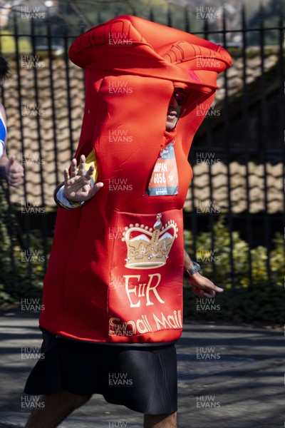 270322 - Cardiff University Cardiff Half Marathon - Runner in post box costume at Roath Park