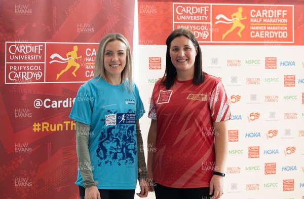 210322 Cardiff University Cardiff Half Marathon Event and Race T Shirt Reveal - Hannah Barrett, left, and Sian McCarthy who will be running the Cardiff Half Marathon