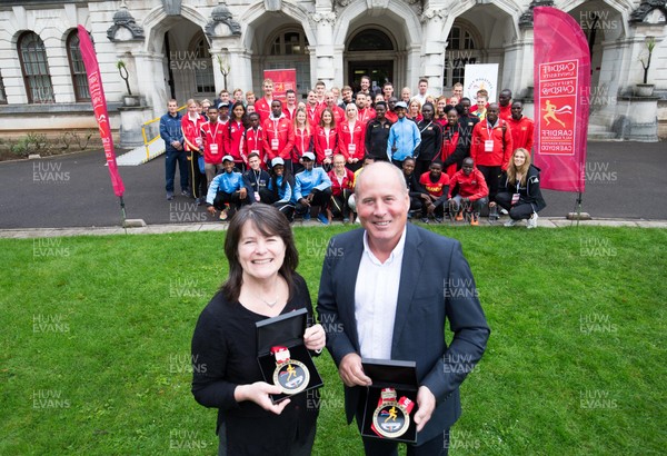 061018 - Cardiff University Cardiff Half Marathon Press Conference, Cardiff University - Vice Chancellor of Cardiff University Prof Karen Holford and Run 4 Wales Chair Nigel Roberts with athletes and the Commonwealth Championship Medals at the press conference and athletes welcome