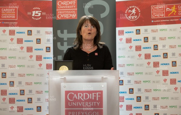 061018 - Cardiff University Cardiff Half Marathon Press Conference, Cardiff University - Vice Chancellor of Cardiff University Prof Karen Holford addresses media and athletes at the press conference and athletes welcome