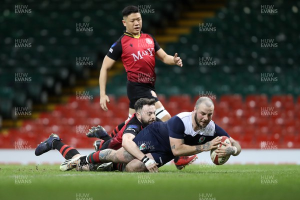220324 - Cardiff Lions v Wrecsam Rhinos - International Gay Rugby Fixture - Rhinos score a try