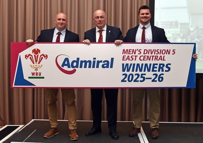 090526 - Cardiff Met Athletic - Admiral National League 5 East Central Trophy Presentation - Coaches Dan Blakemore and Adam Dove with WRU representative Lloyd Morgan