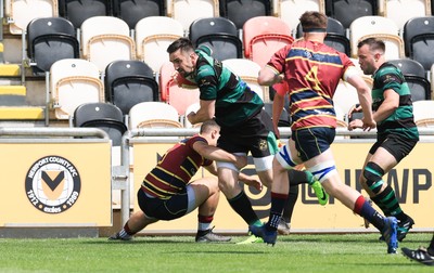 100525 - Cardiff Met Athletic v St Peters Athletic, Mens Division 5 Cup Final - Gwyn Davies of St Peters Athletic dives in to score the first try