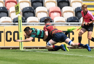 100525 - Cardiff Met Athletic v St Peters Athletic, Mens Division 5 Cup Final - Gwyn Davies of St Peters Athletic dives in to score the first try