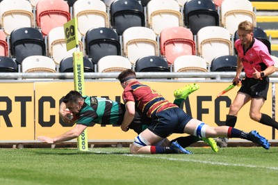100525 - Cardiff Met Athletic v St Peters Athletic, Mens Division 5 Cup Final - Gwyn Davies of St Peters Athletic dives in to score the first try