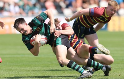 100525 - Cardiff Met Athletic v St Peters Athletic, Mens Division 5 Cup Final - Tom Jeans of St Peters Athletic is tackled as he charges for the line