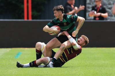 100525 - Cardiff Met Athletic v St Peters Athletic, Mens Division 5 Cup Final - Callum Bailey of St Peters Athletic is tackled by Oliver Keyse of Cardiff Met Athletic