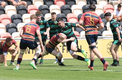100525 - Cardiff Met Athletic v St Peters Athletic, Mens Division 5 Cup Final - Gwyn Davies of St Peters Athletic is tackled short of the line